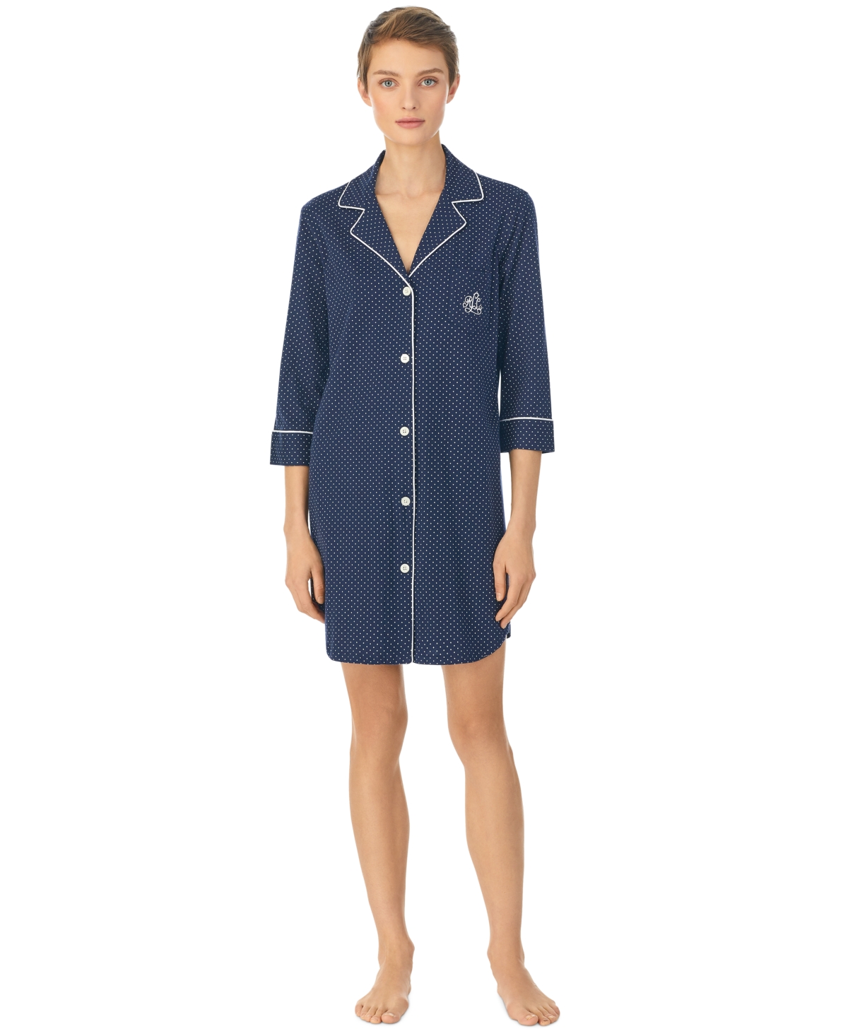 Lauren Ralph Lauren Knit Notch Collar Cotton Sleep Shirt