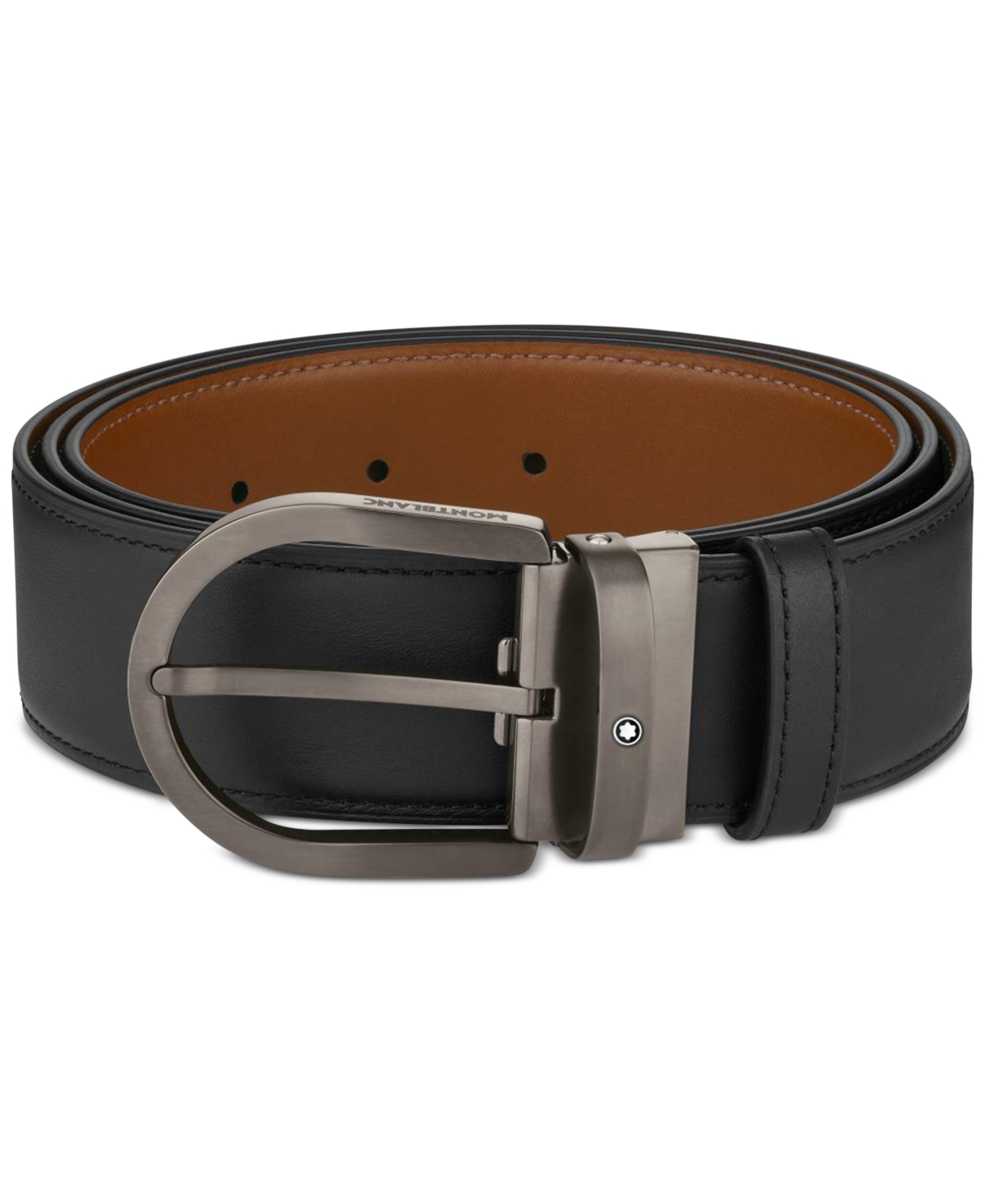 Shop Montblanc Horseshoe Reversible Leather Belt In Black,brown