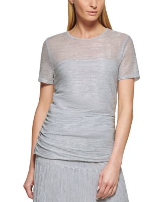 DKNY - Women's Printed Mesh Short Sleeve Top