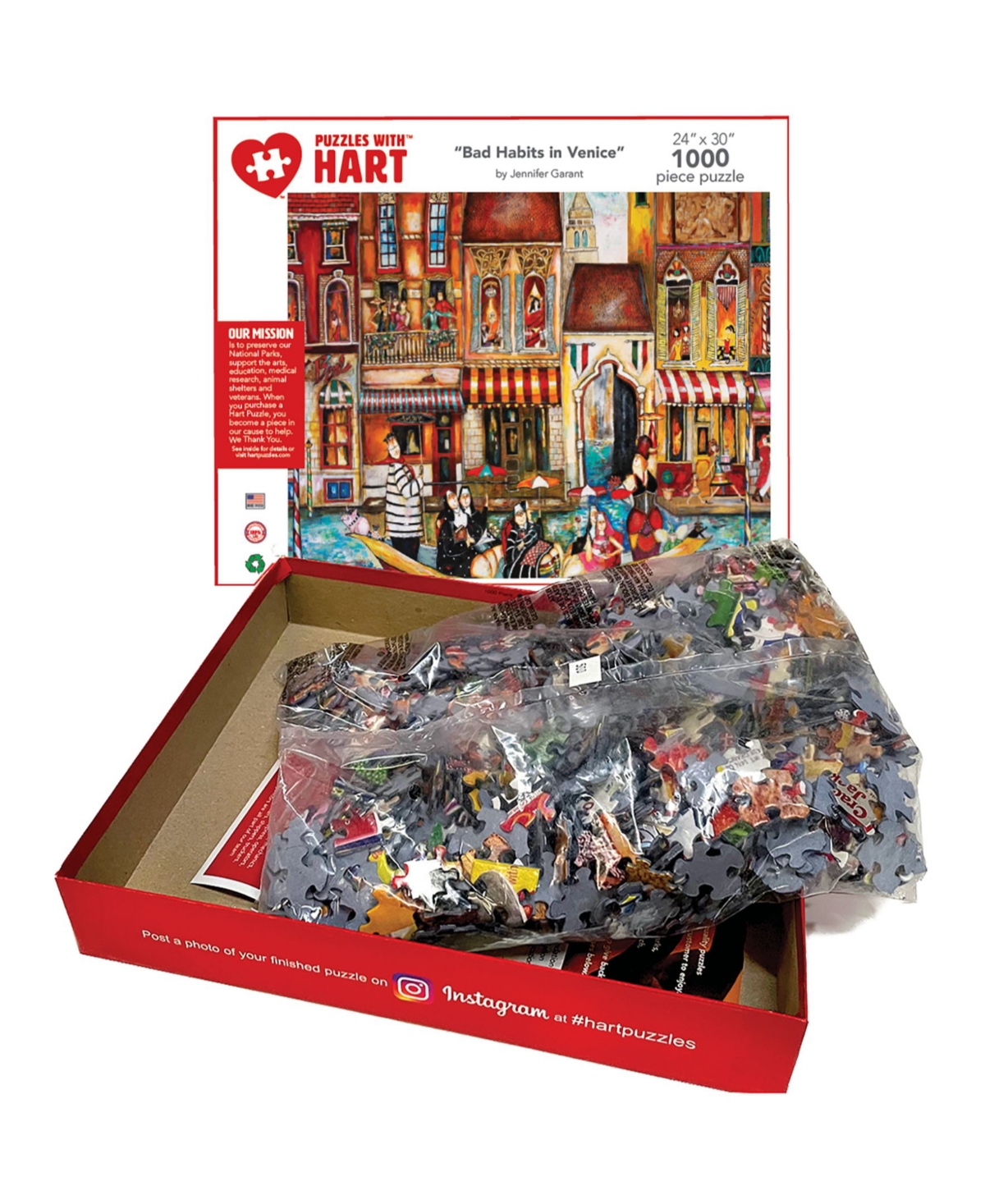 HART PUZZLES BAD HABITS IN VENICE 24" X 30" BY JENNIFER GARANT SET, 1000 PIECES 