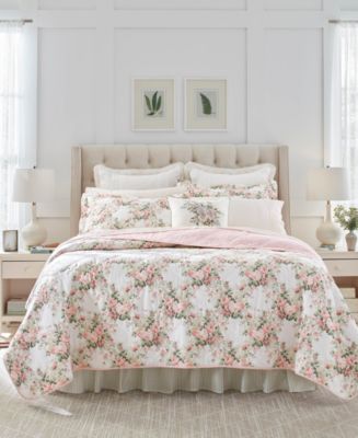 Laura Ashley Joyce Cotton Reversible 3 Piece Quilt Set, King - Macy's