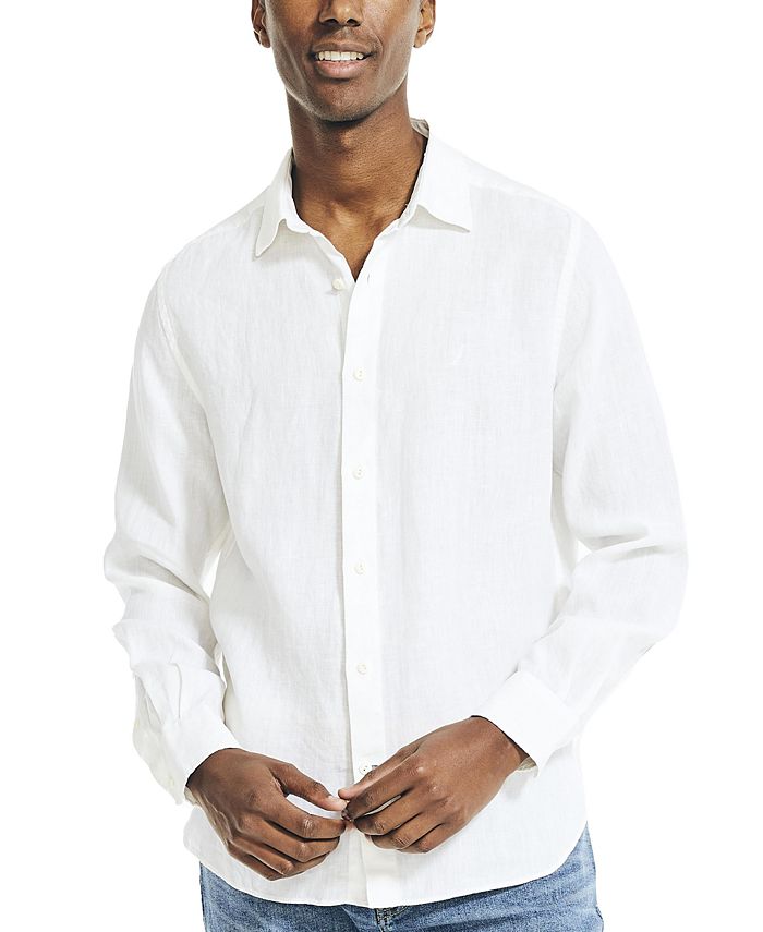 Nautica Men's Classic-Fit Long-Sleeve Button-Up Solid Linen Shirt - Macy's