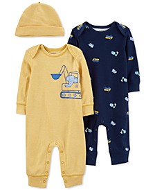 Baby Boys 3-Pc. Construction Coveralls & Hat Set