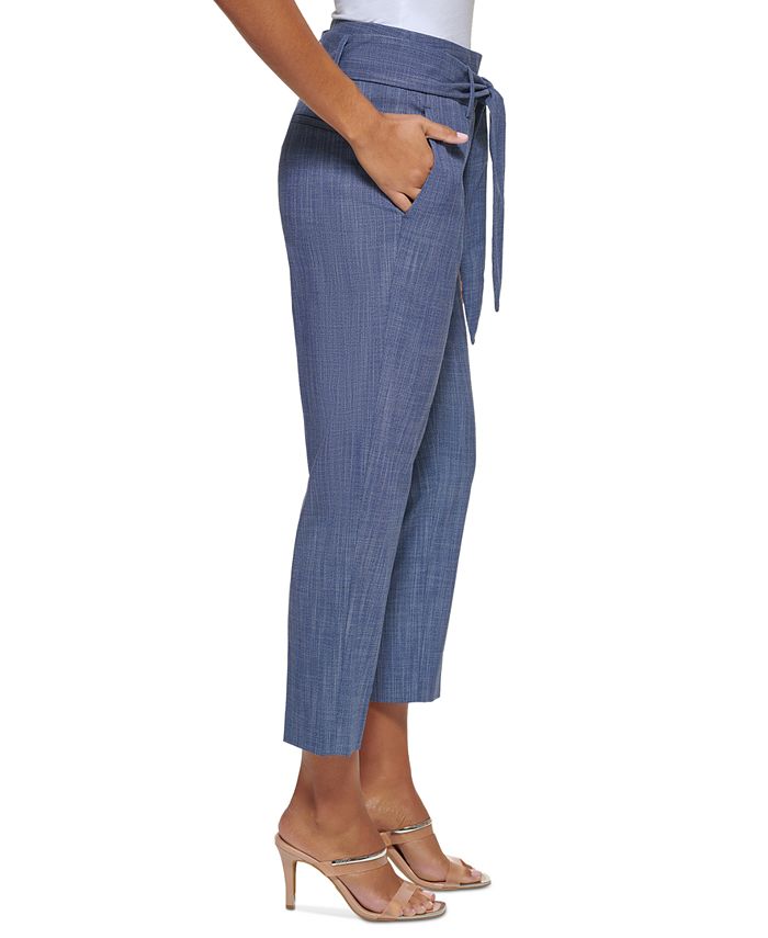 DKNY Petite Paperbag Waist Denim Suit Pants - Macy's