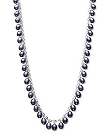 Peacock Cultured Freshwater Pearl (6 - 6-1/2mm) Dangle Collar Necklace in Sterling Silver, 17" + 1" extender