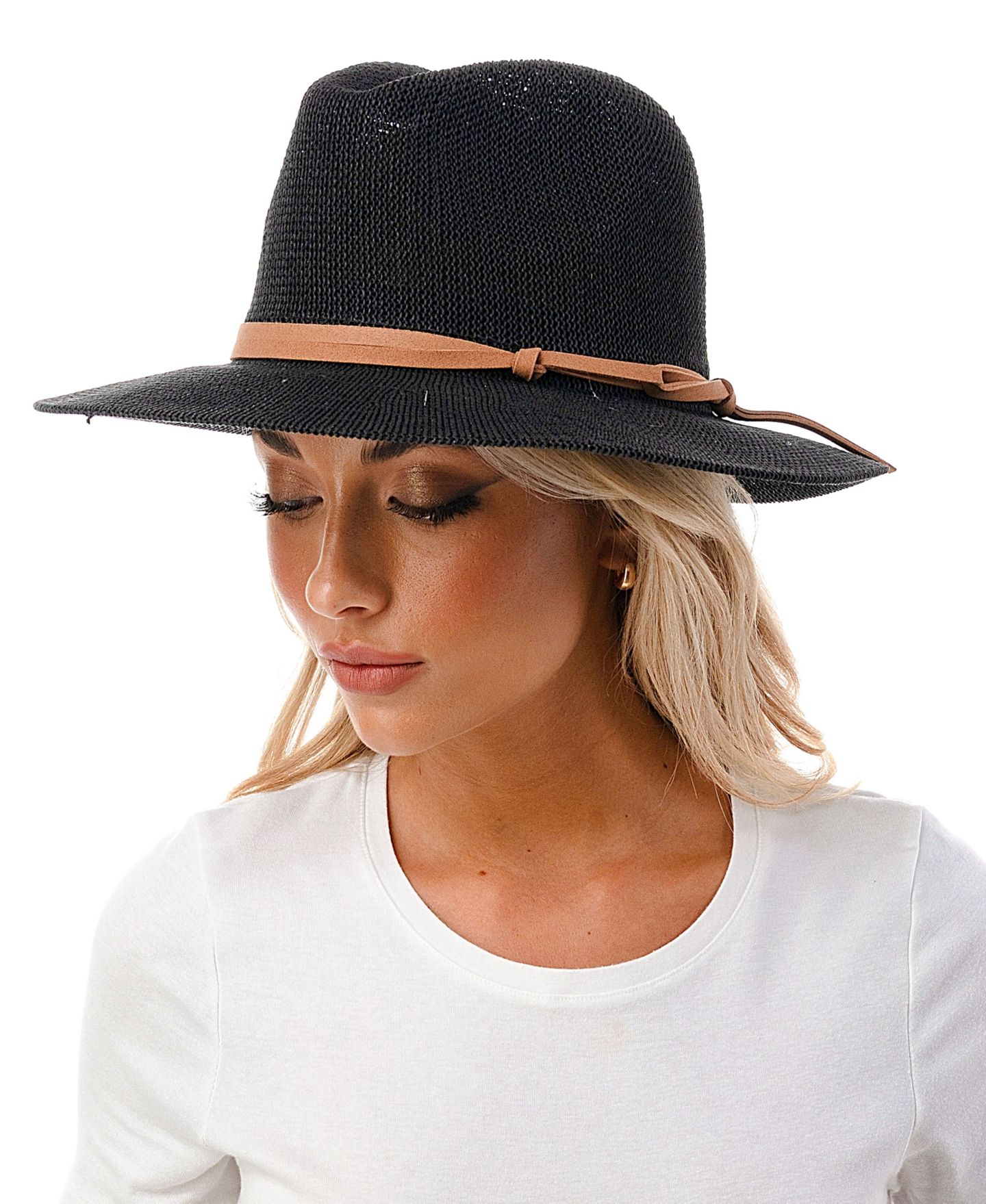 Женский головной убор Marcus Adler Short-Brim Packable Straw Panama Hat, цвет: Чёрный — фото 2