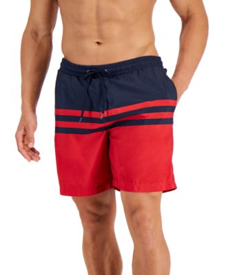 Club Room - Men's Quick-Dry Performance Colorblocked Stripe 7" Swim Trunks