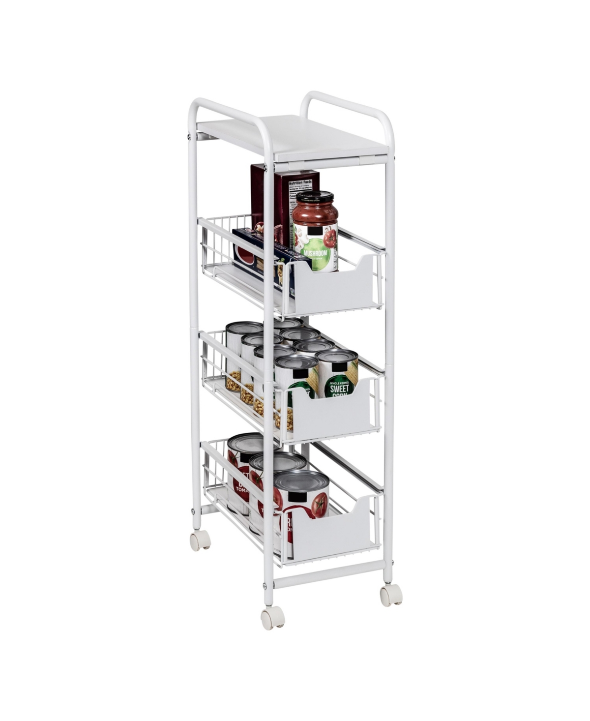 4 Tier Slim Rolling Cart with Drawers - Black