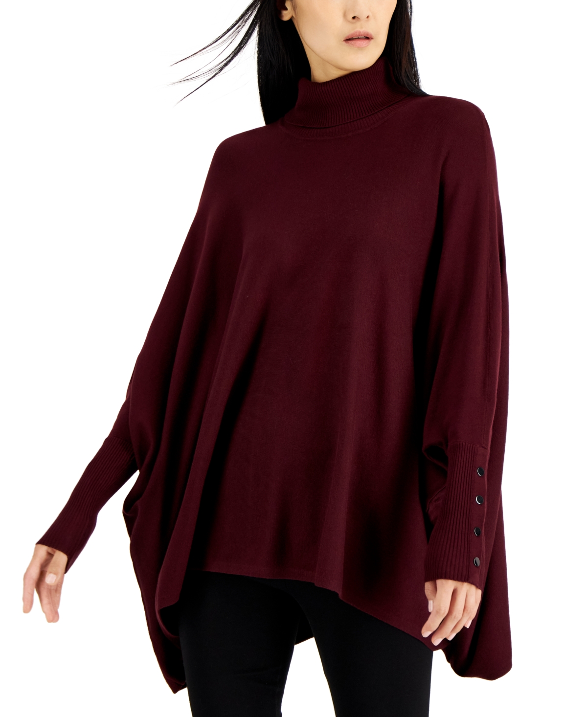 Alfani Women s Turtleneck Poncho Sweater Created for Macy s Rich Malbec Smart Closet