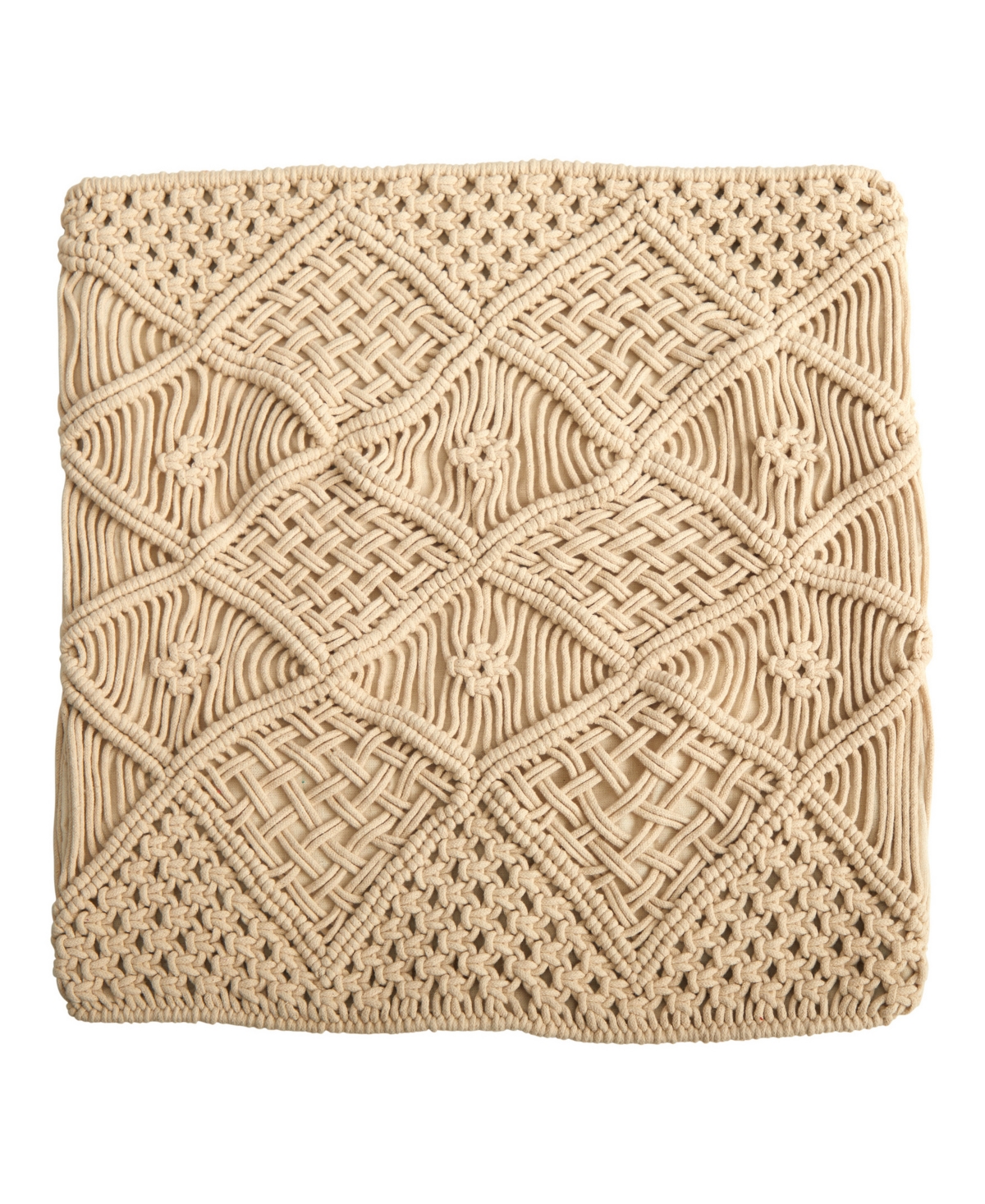 Nearly Natural Boho Cross Woven Macrame Decorative Pillow Cover, 18" In Beige