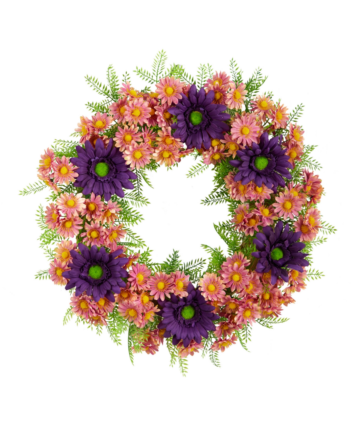 Nearly Natural Mixed Daisy Artificial Wreath, 21" In Purple