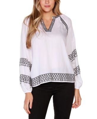 Women's Black Label Embroidered Blouson Split-Neck Top