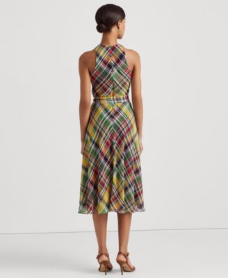 Lauren Ralph Lauren Plaid Crinkle Georgette Halter Dress