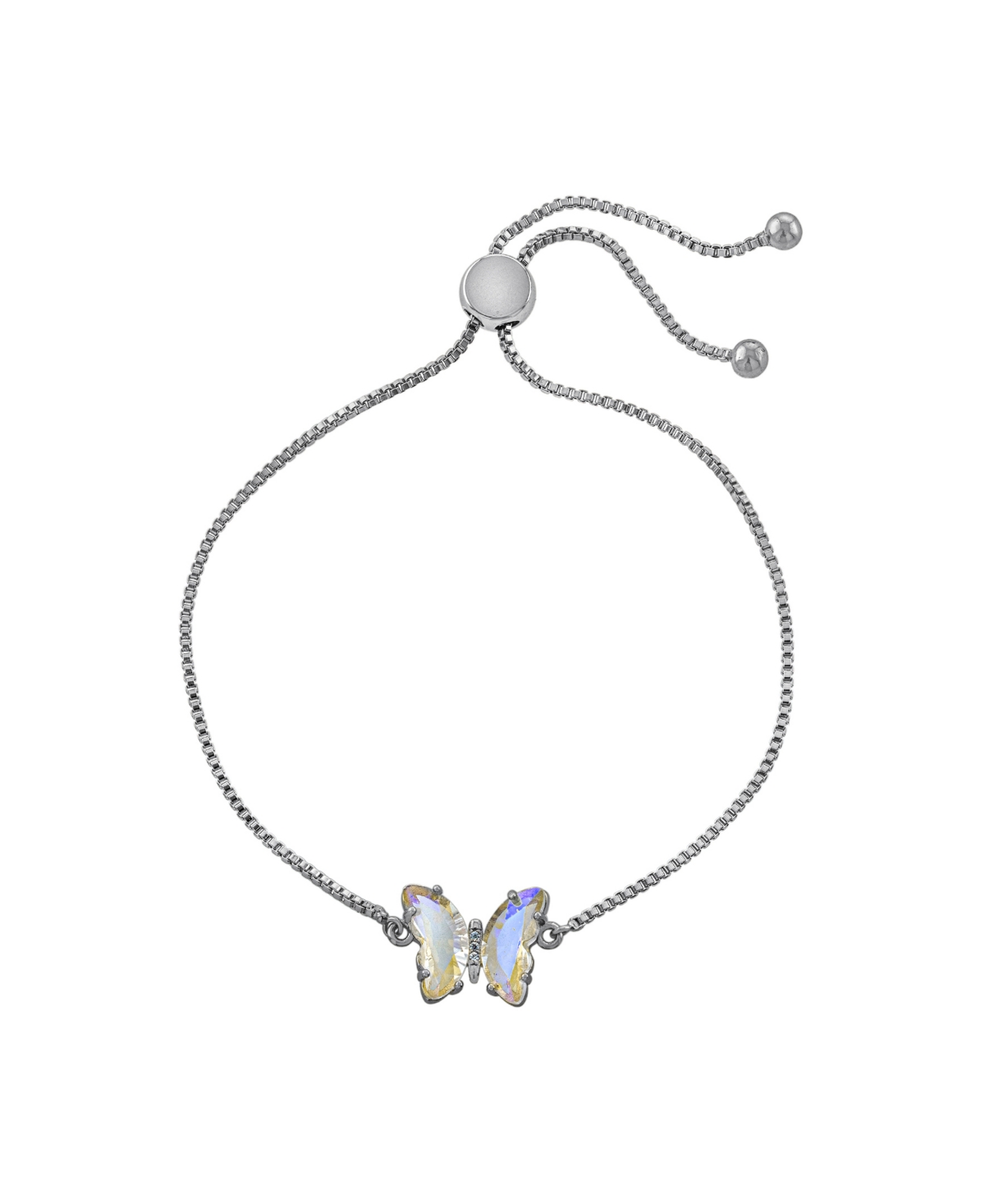 Shop Macy's Women's Crystal Butterfly Bolo Adjustable Bracelet In Fine Silver Plated Brass