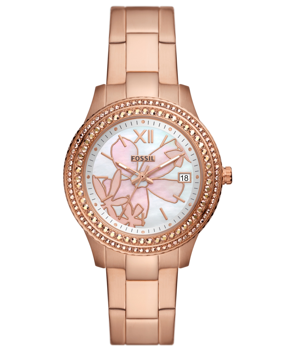 Fossil Women's Stella Three Hand, Rose Gold Tone Stainless Steel