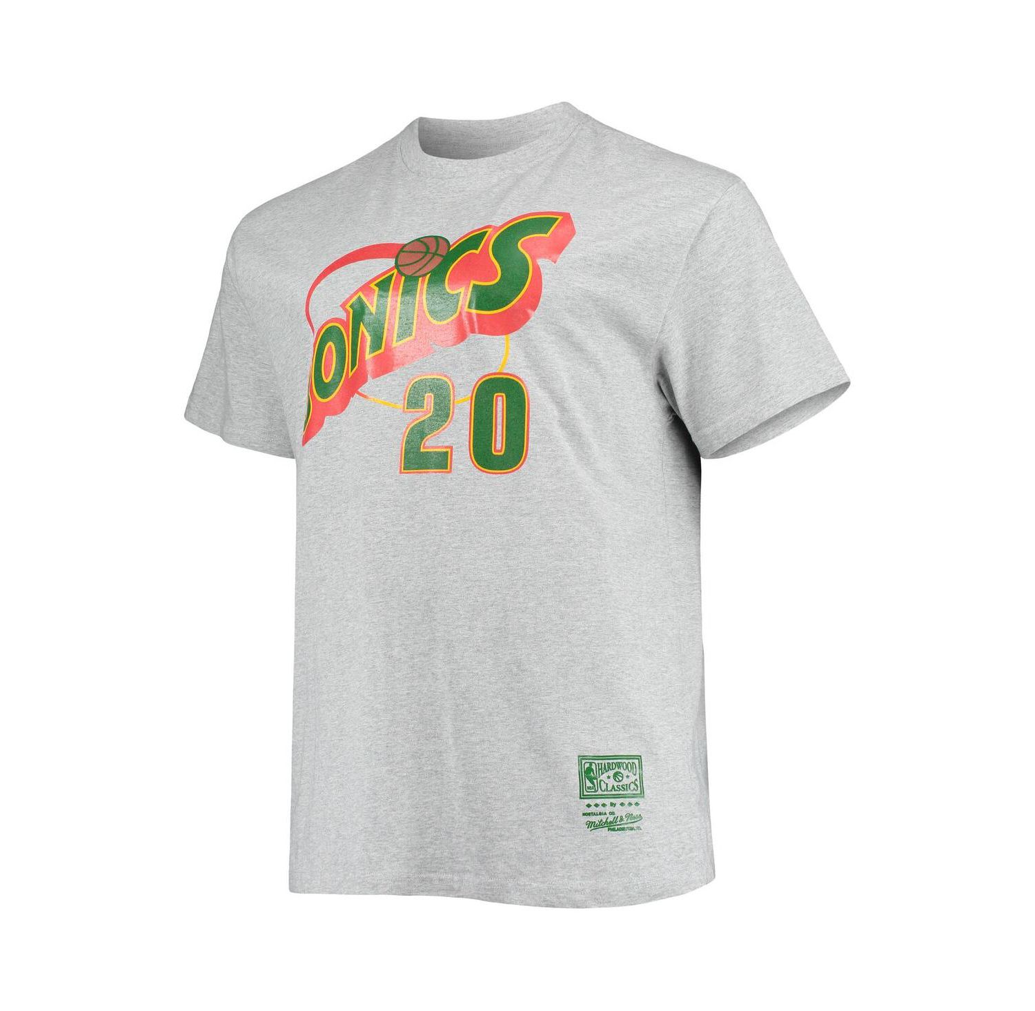 Men's Gary Payton Heather Gray Seattle Supersonics Big and Tall Hardwood Classics Name and Number T-shirt
