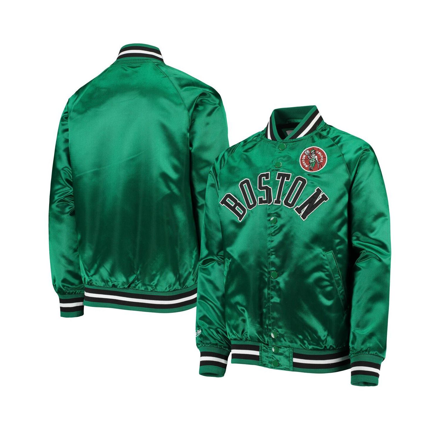 Big Boys Kelly Green Boston Celtics Hardwood Classics Satin Raglan Full-Snap Jacket