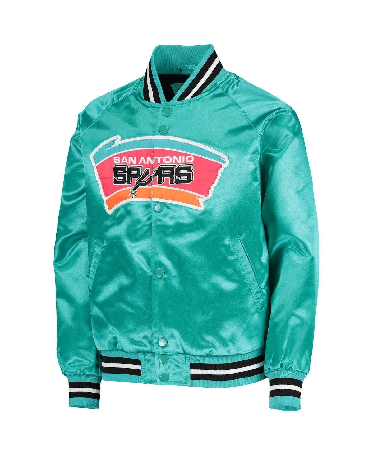 Big Boys Mitchell & NessSan Antonio Spurs Hardwood Classics Satin Raglan Full-Snap Jacket - Teal