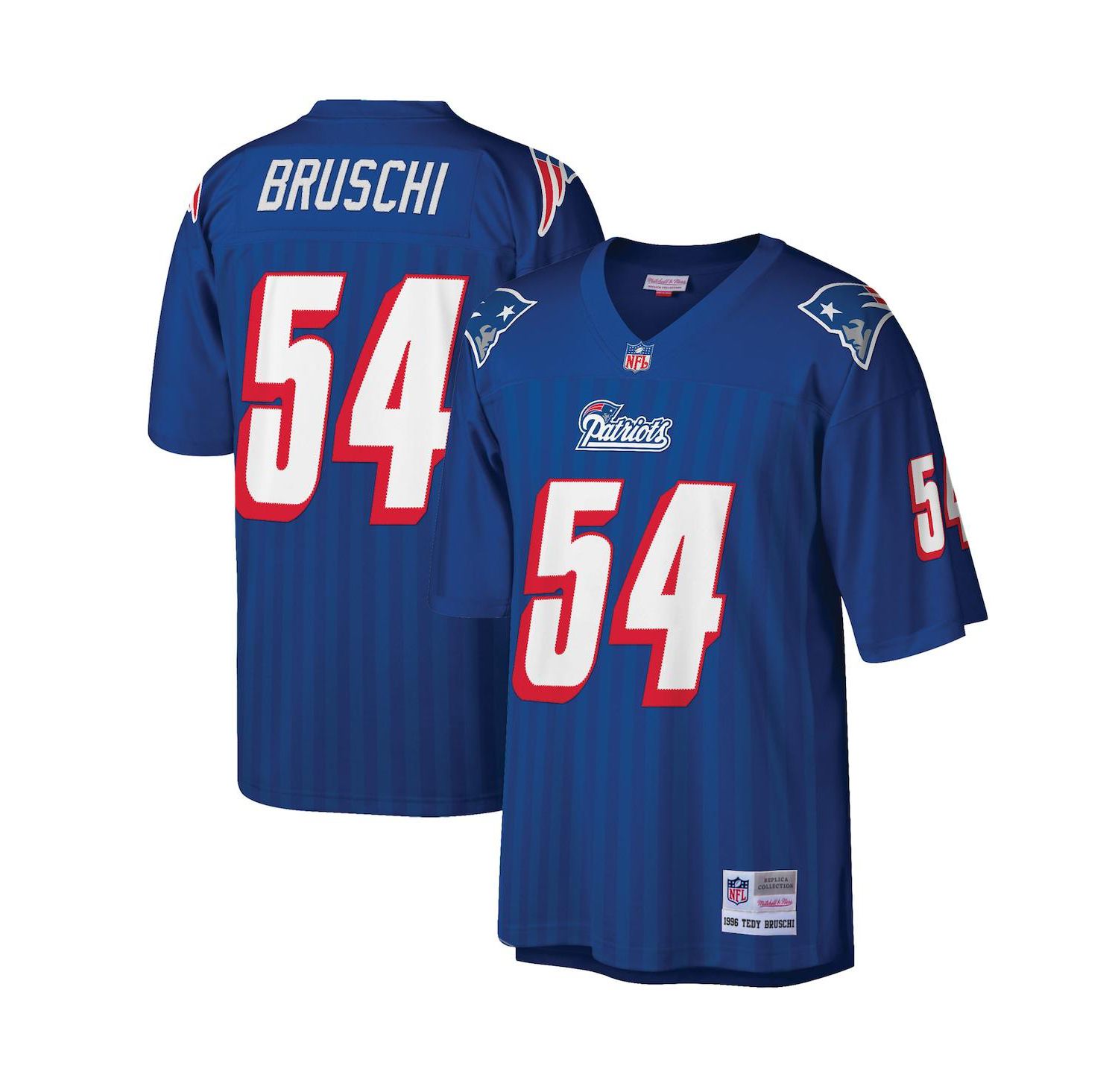 Men's Tedy Bruschi Royal New England Patriots Big and Tall 1996 Retired Player Replica Jersey