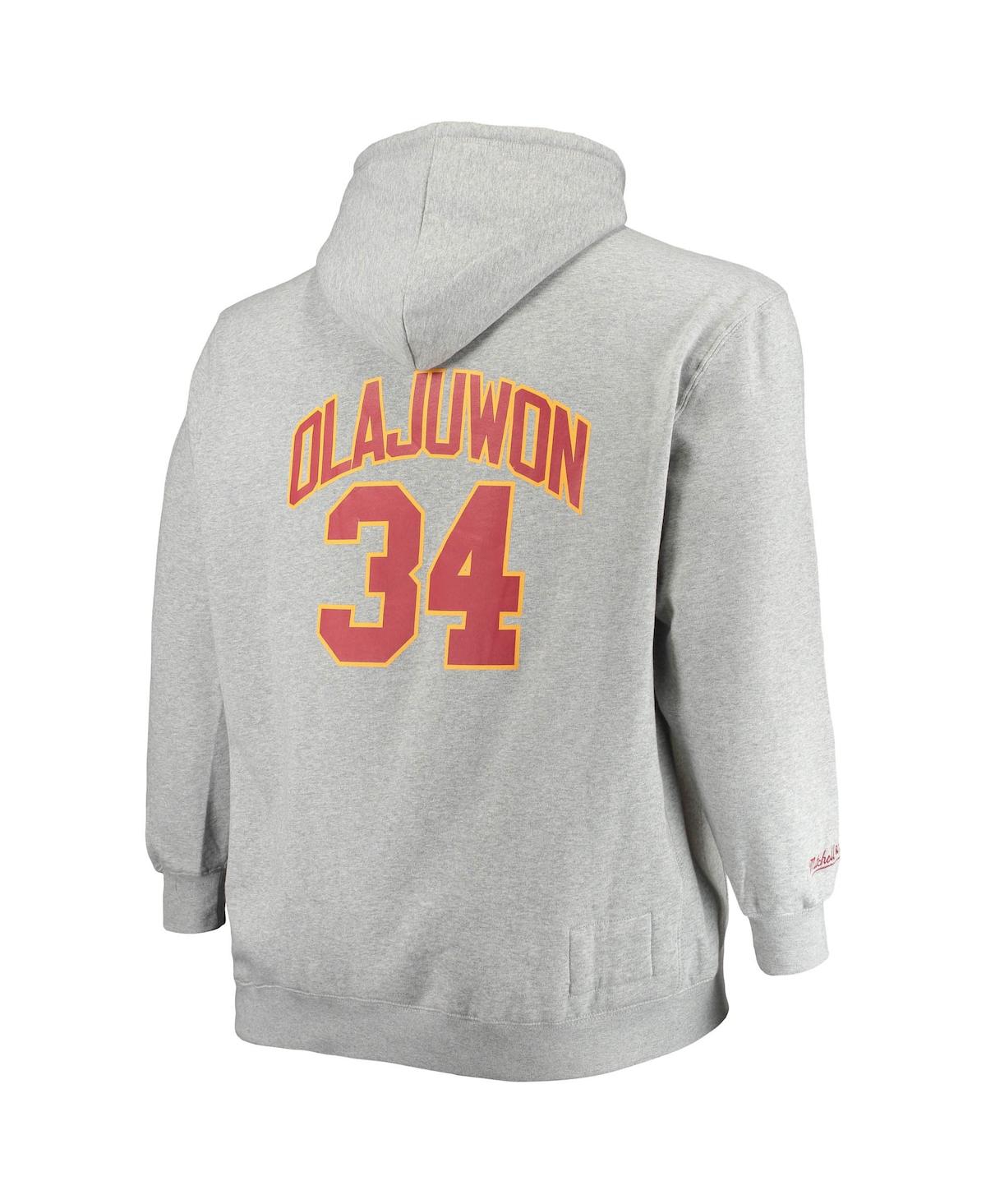 Mitchell & Ness Hakeem Olajuwon Heathered Gray Houston Rockets Big & Tall Name & Number Pullover Hoo In Heathered Gray