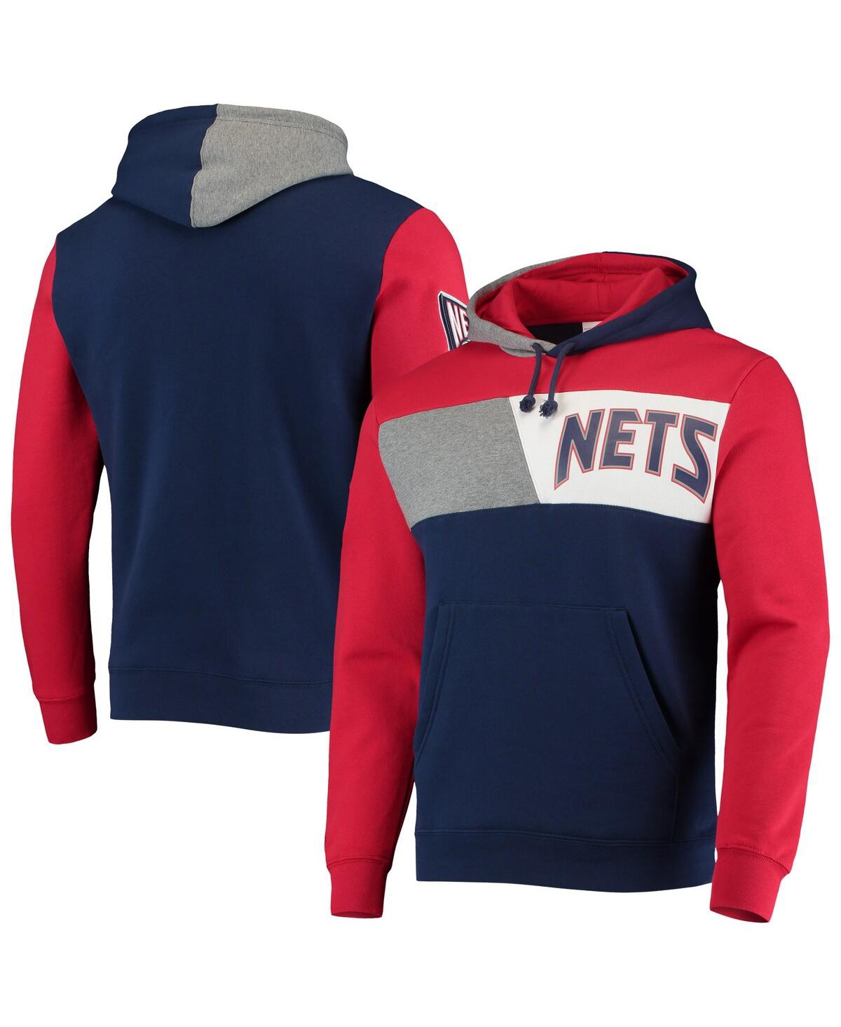 Mitchell & Ness Men's  Navy New Jersey Nets Hardwood Classics Colorblock Pullover Hoodie In Navy