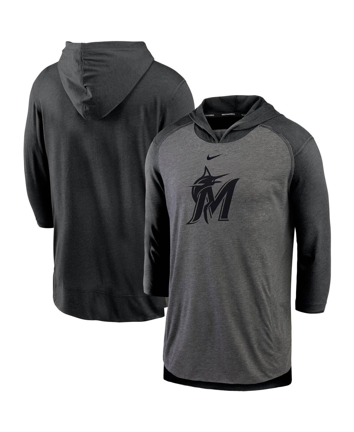 Men's Nike Black Miami Marlins Authentic Collection 3/4-Sleeve Flux Performance Pullover Hoodie