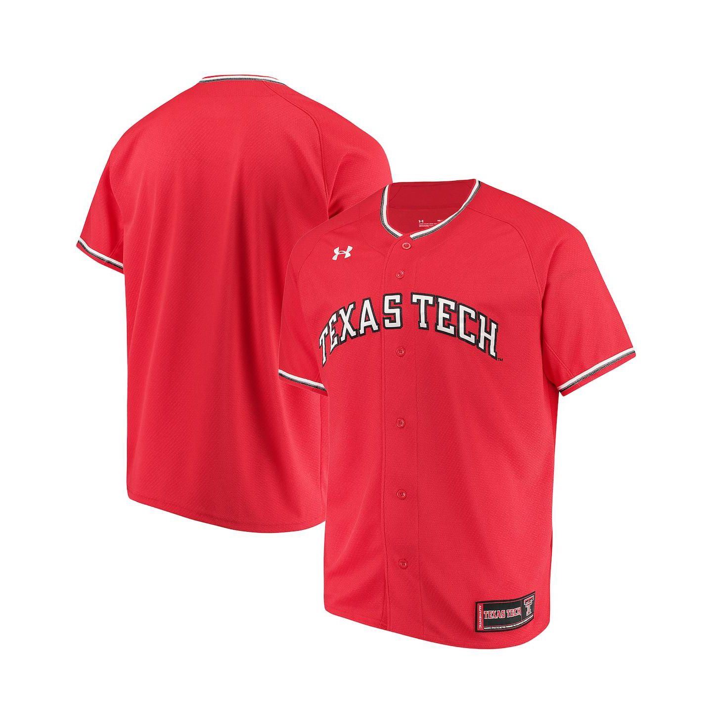 Мужской топ Under Armour Texas Tech Red Raiders Performance Replica Baseball Jersey, цвет: Красный — фото 1
