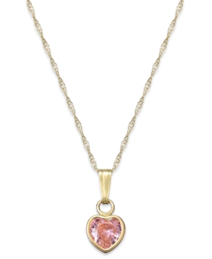image of Children-s Pink Cubic Zirconia Heart Pendant Necklace in 14k Gold