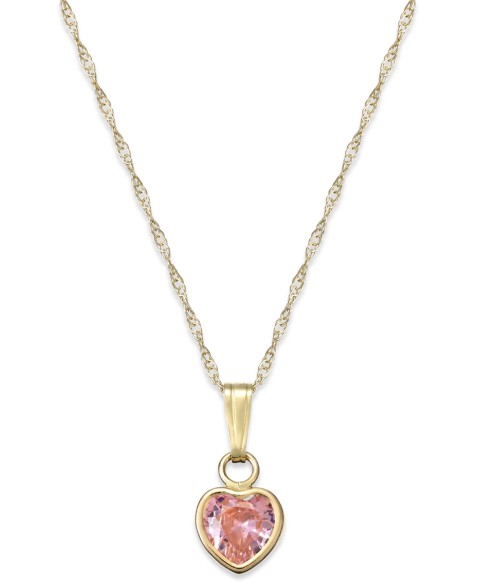 Детские Macy's Children's Pink Cubic Zirconia Heart Pendant Necklace in 14k Gold