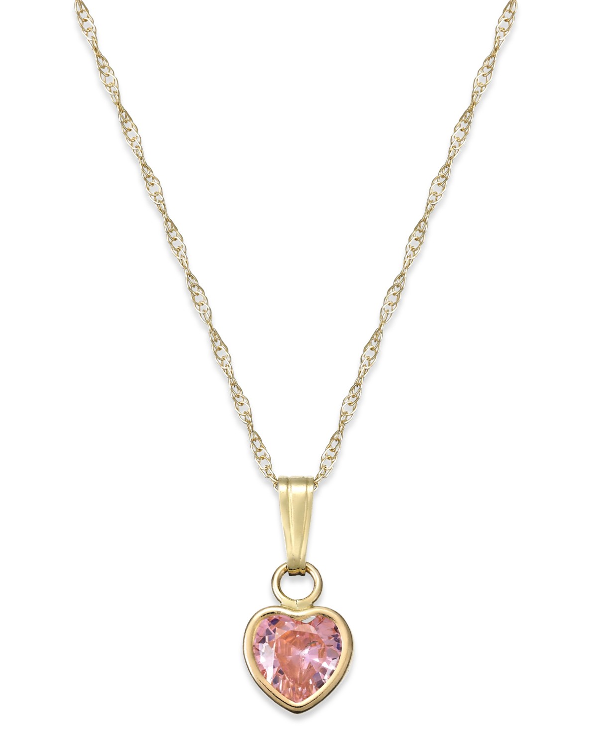 Детские Macy's Children's Pink Cubic Zirconia Heart Pendant Necklace in 14k Gold — фото 1