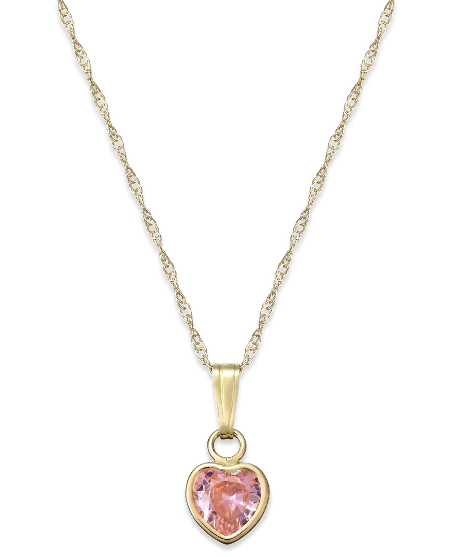 Children's Pink Cubic Zirconia Heart Pendant Necklace in 14k Gold