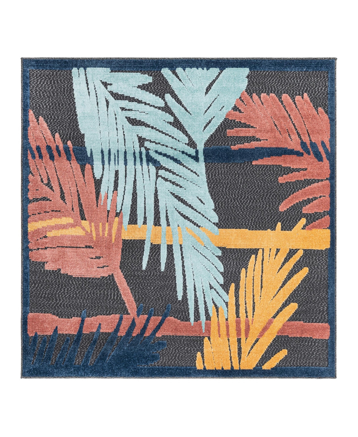 Bayshore Home Cayes Outdoor High-low Pile Cay-01 5'3" X 5'3" Square Area Rug In Charcoal