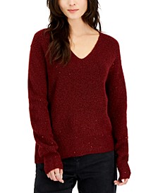 Women's Sequined V-Neck Sweater, Created for Macy's