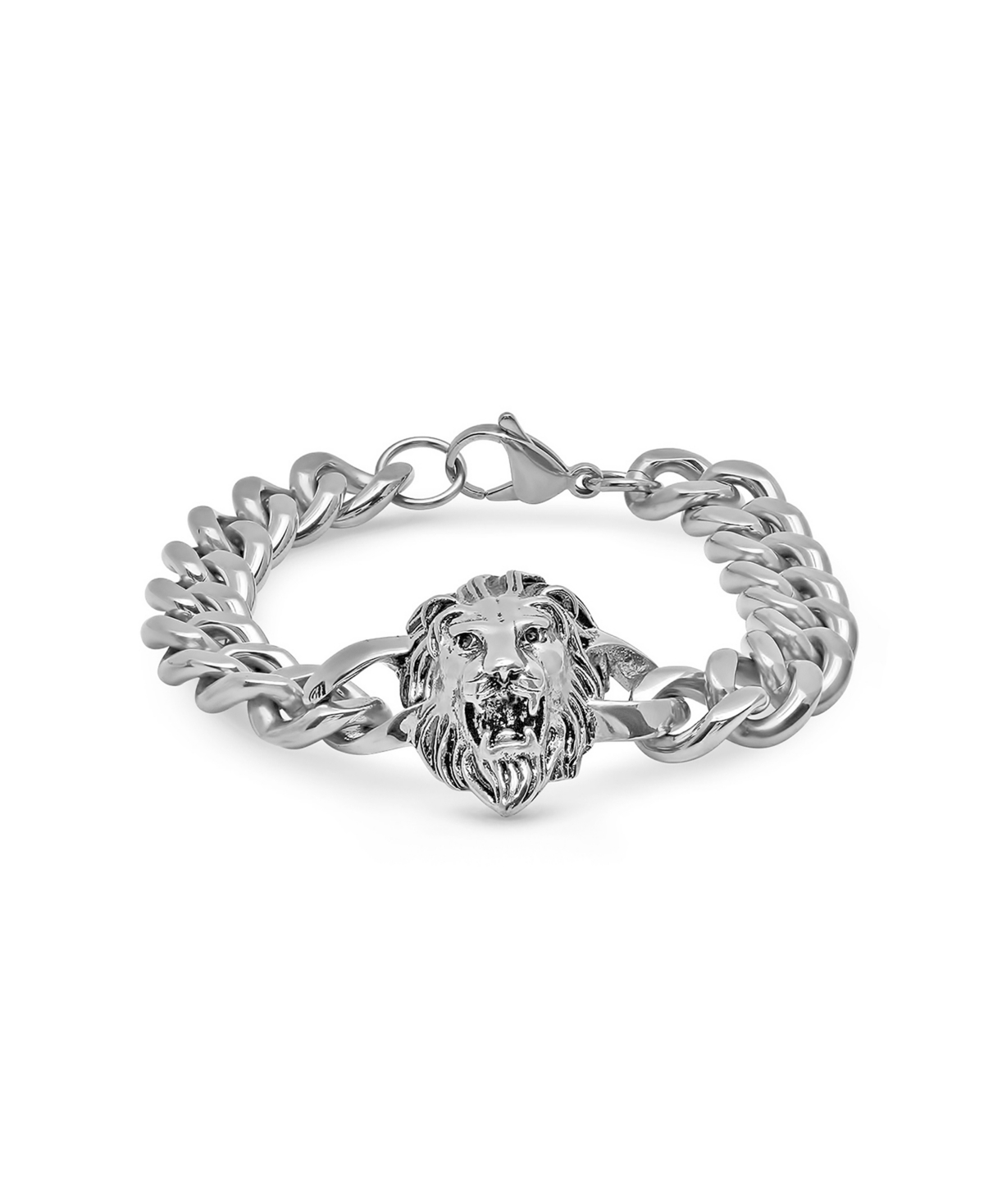 Men's Stainless Steel Lion Head Chain Link Bracelet - Silver-tone