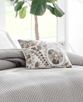 Mills Waffle Crewel Suzani Decorative Pillow, 14" x 18"