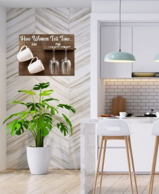 How Woman Tell Time Wall Mounted Wine Rack with Wine Glasses and Coffee Mugs, Set of 5