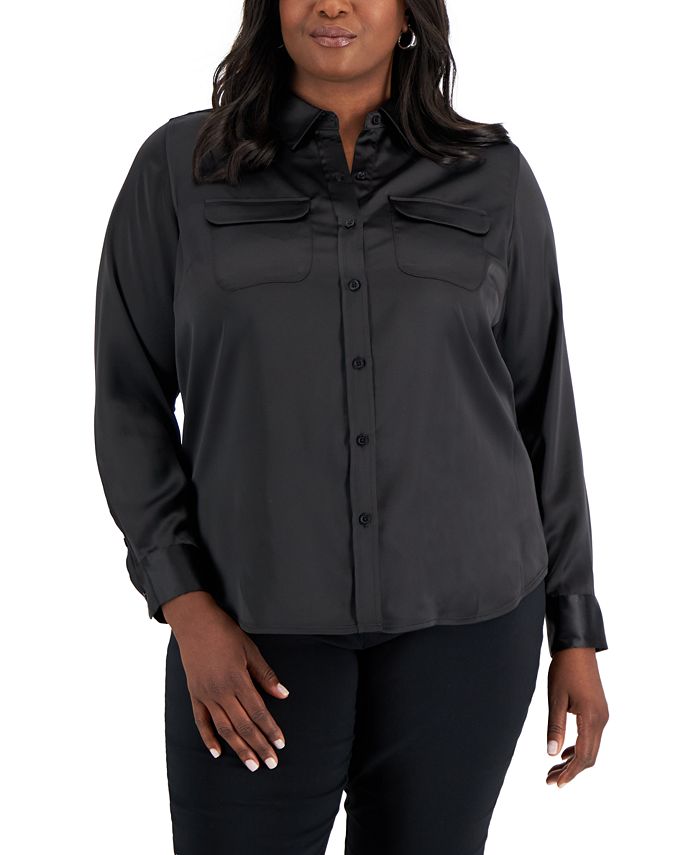Alfani Plus Size Satin Utility Shirt, Created for Macy's Macy's