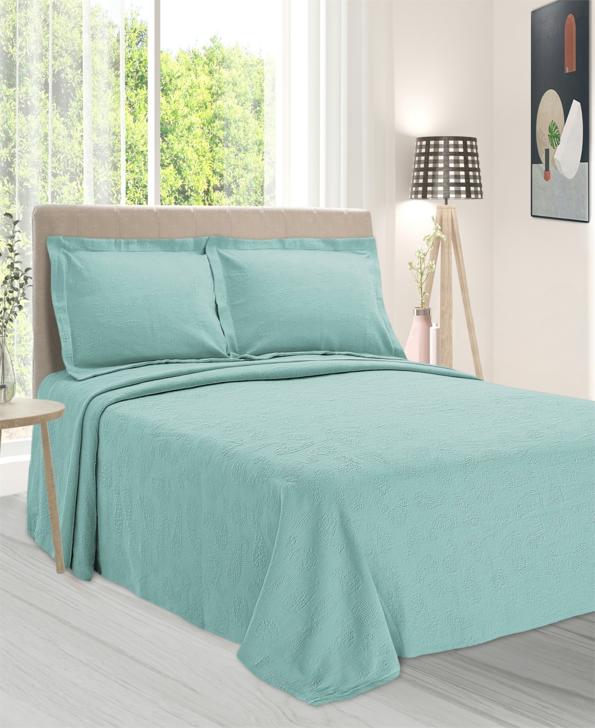 Superior 100% Cotton Paisley Matelasse All-season 3-piece Coverlet Set, King In Aqua