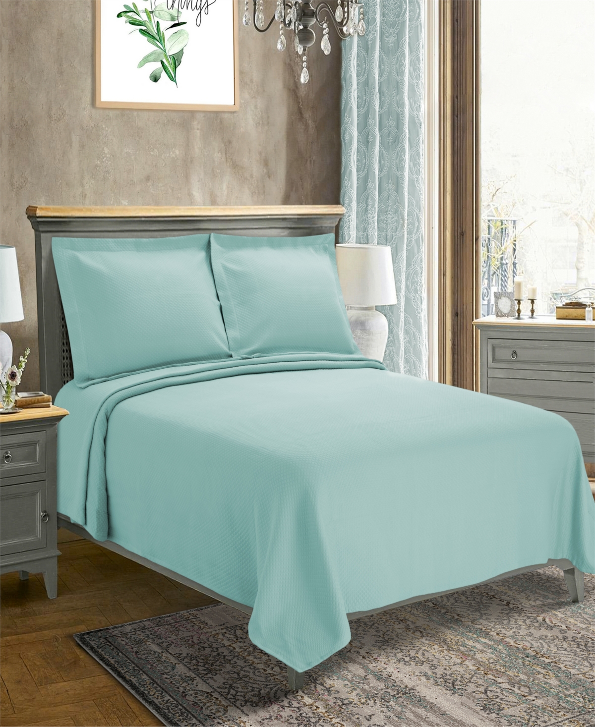 Superior 100% Cotton Diamond Solitaire All-season 3-piece Coverlet Set, King In Aqua