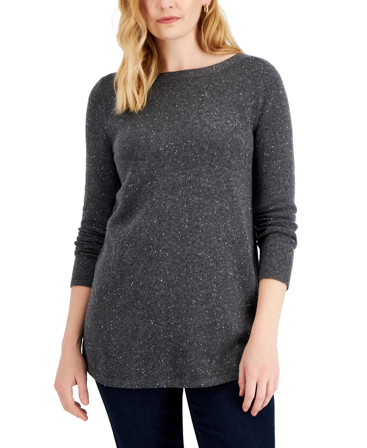 Women's Ballet-Neck Tunic Sweater, Created for Macy's - Charcoal Heather