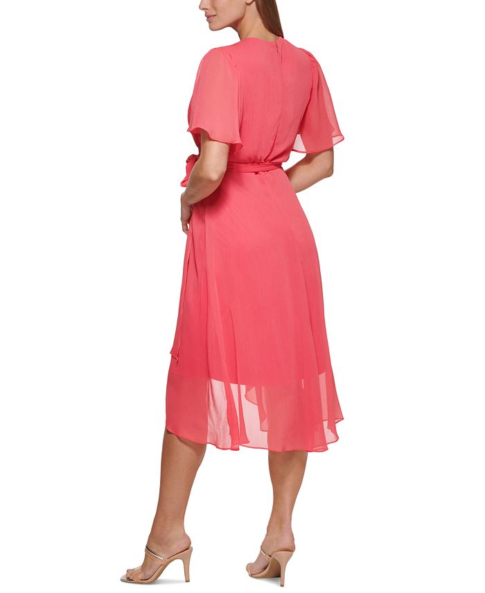 DKNY Flutter-Sleeve Faux-Wrap Dress & Reviews - Dresses - Women - Macy's