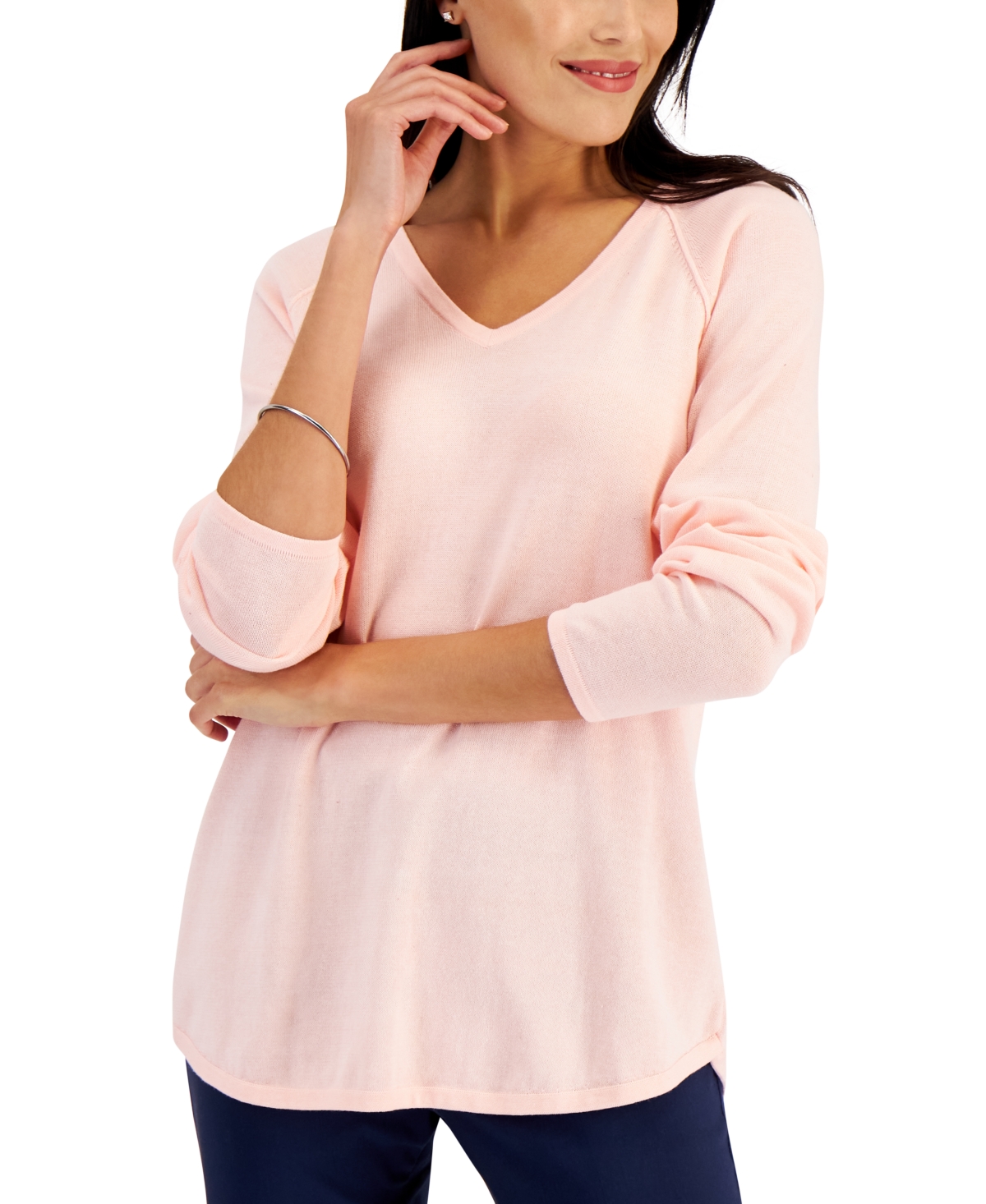 Women's Cotton V-Neck Sweater, Created for Macy's - Soft Pink