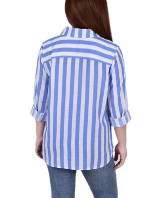 Women's Missy Long Sleeve Striped Blouse Top