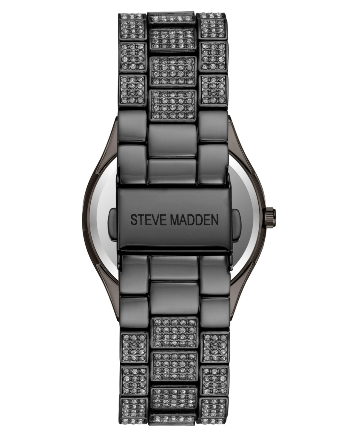 Steve Madden Women'sTone Metal Bracelet and Accented with Black Crystals Watch, 40mm - Black