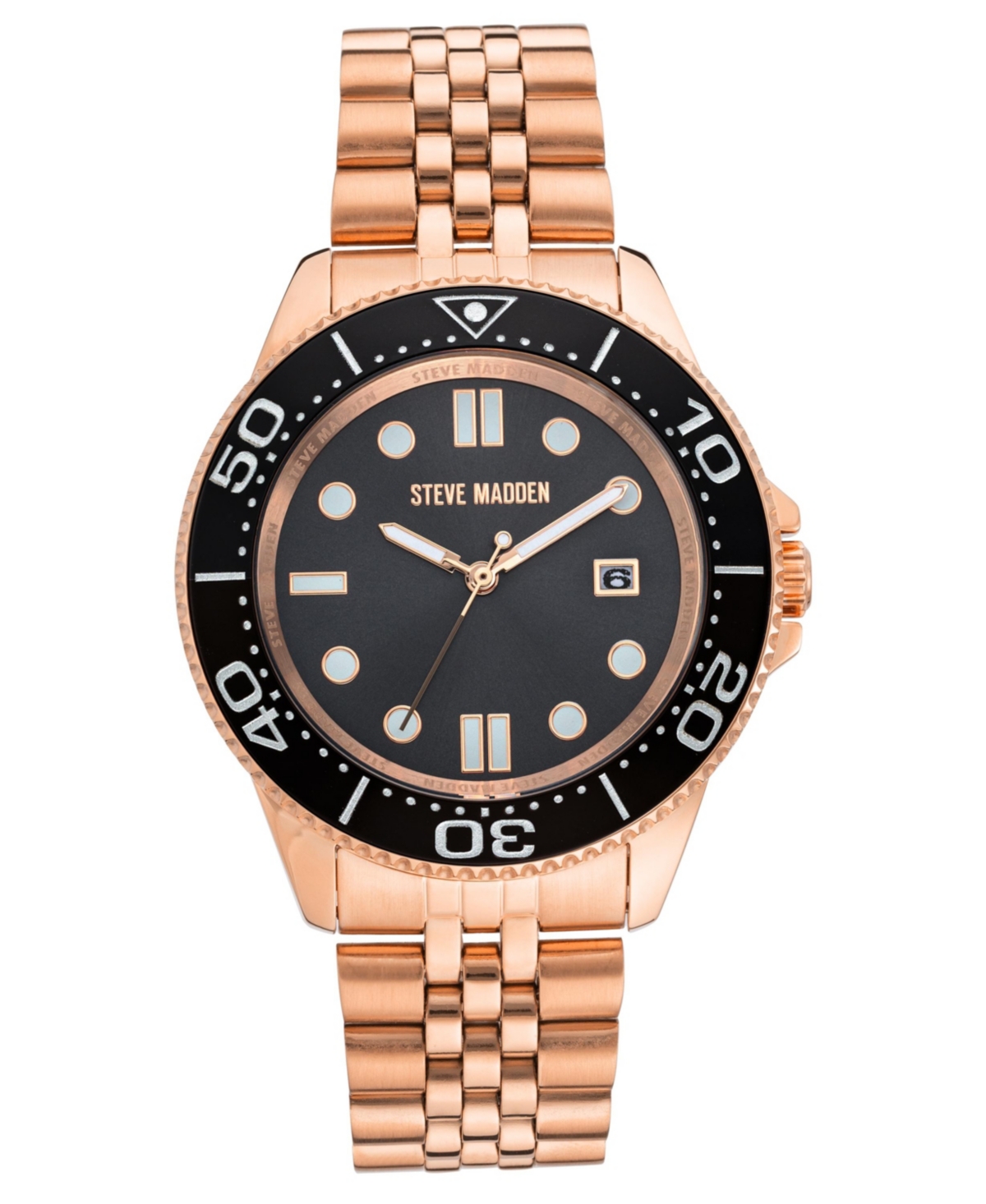 Men's Rose Gold-Tone Polished Metal Link Bracelet Watch, 42X48mm - Rose Gold-Tone