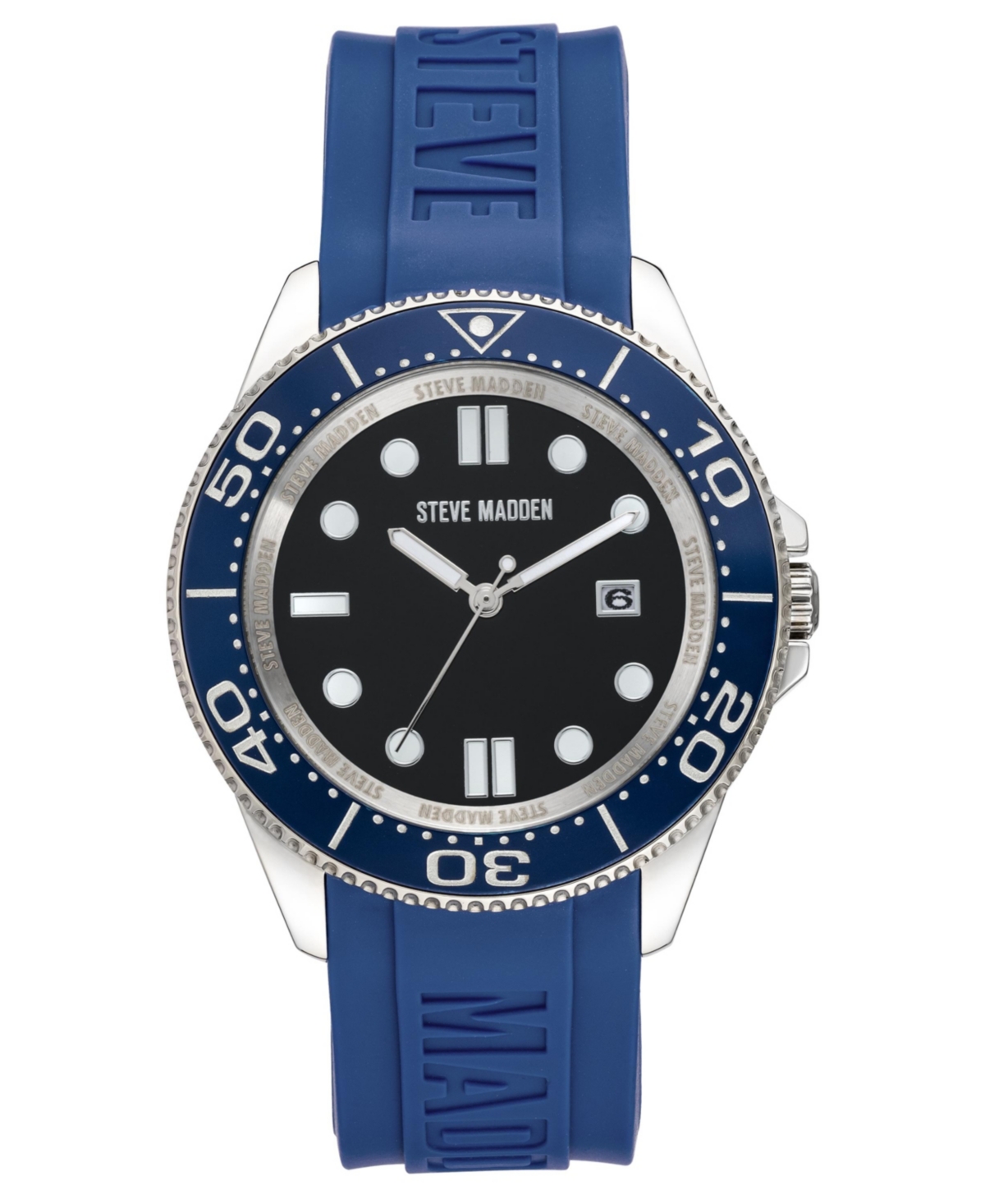 Steve Madden Men's Blue Silicone Strap Embossed With  Logo Watch, 44x50mm