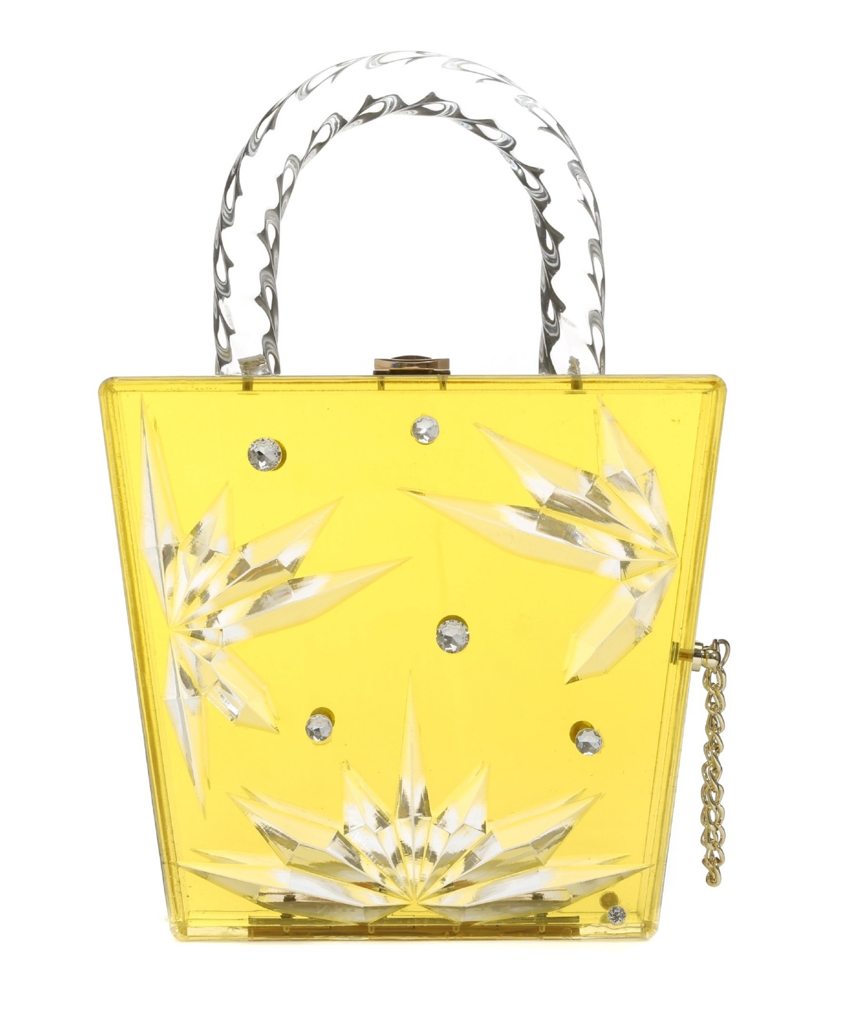 Milanblocks Women's Top Handle Amber Hock Cut To Clear Lucite Acrylic Handbag In Yellow