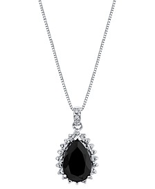 Onyx & Diamond (1/5 ct. t.w.) Teardrop 18" Pendant Necklace in Sterling Silver