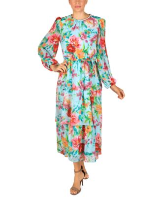 julia jordan Women's Floral-Print Tiered Dress - Macy's