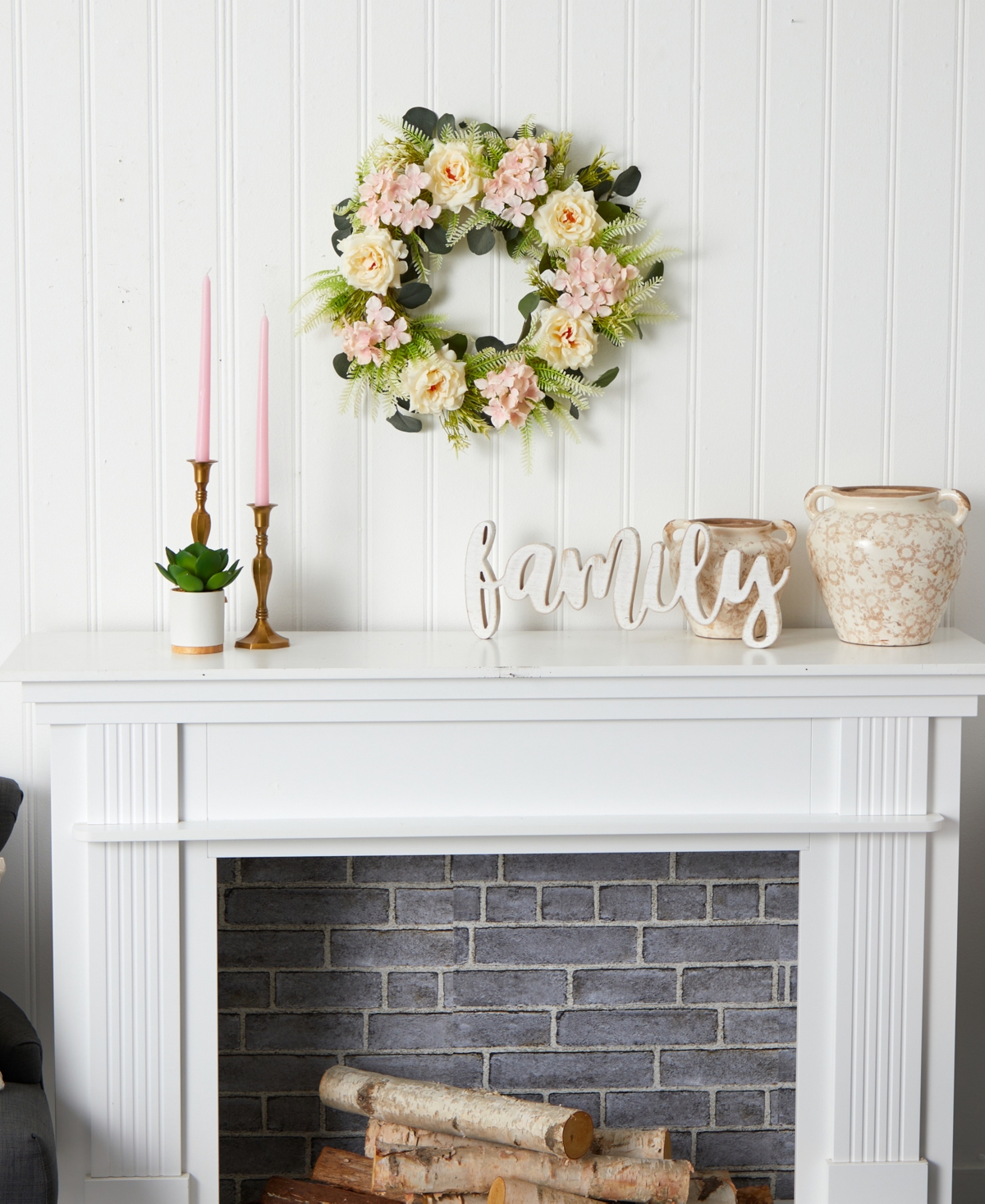 Rose and Hydrangea Artificial Wreath,